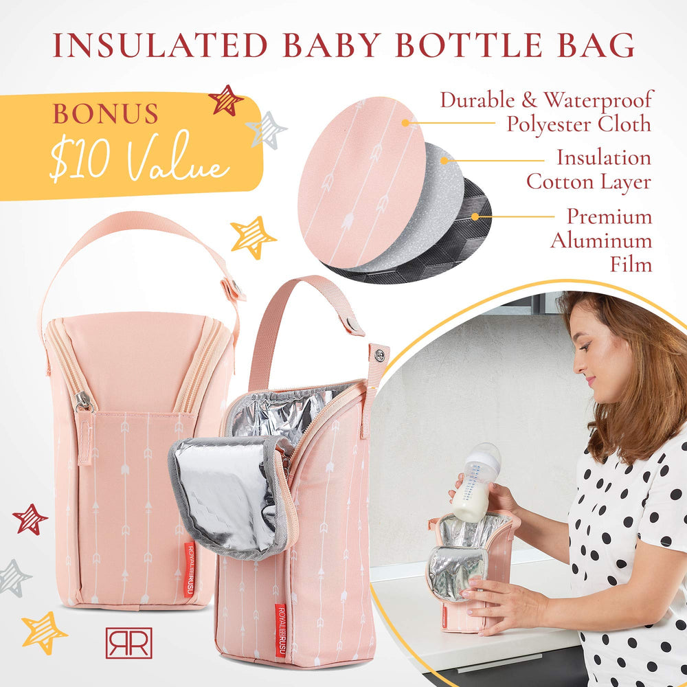 Royal Rusu smart storage pockets help organize diapers, wipes, and extras neatly.