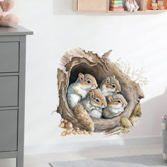 RoyoLam cute squirrels wall decal peeking from a tree hole for nursery or kids' room decor