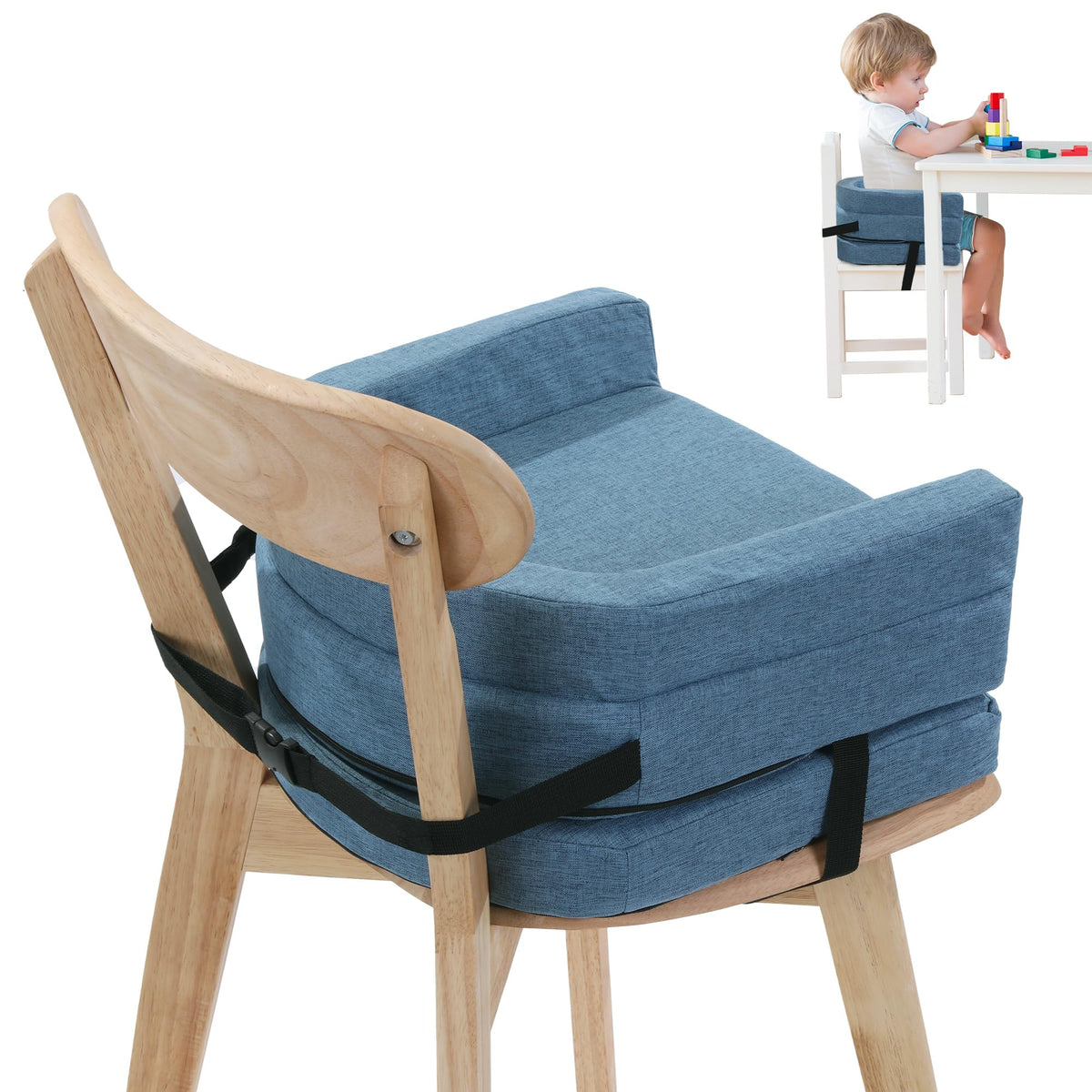 ROYALAY toddler booster seat on dining table with secure belt for safe seating