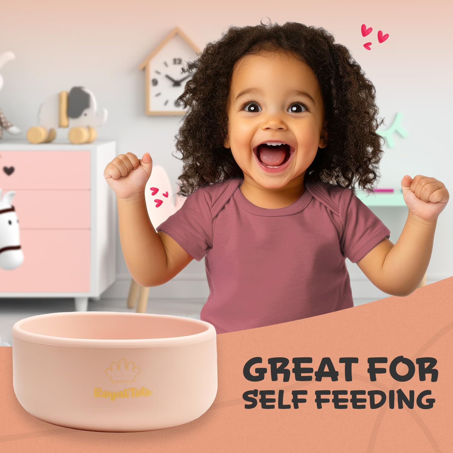 RoyalTots pink bowl with lid ideal for easy storage and snacks.