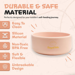 RoyalTots pink silicone bowls close-up showing non-slip base for steady feeding.