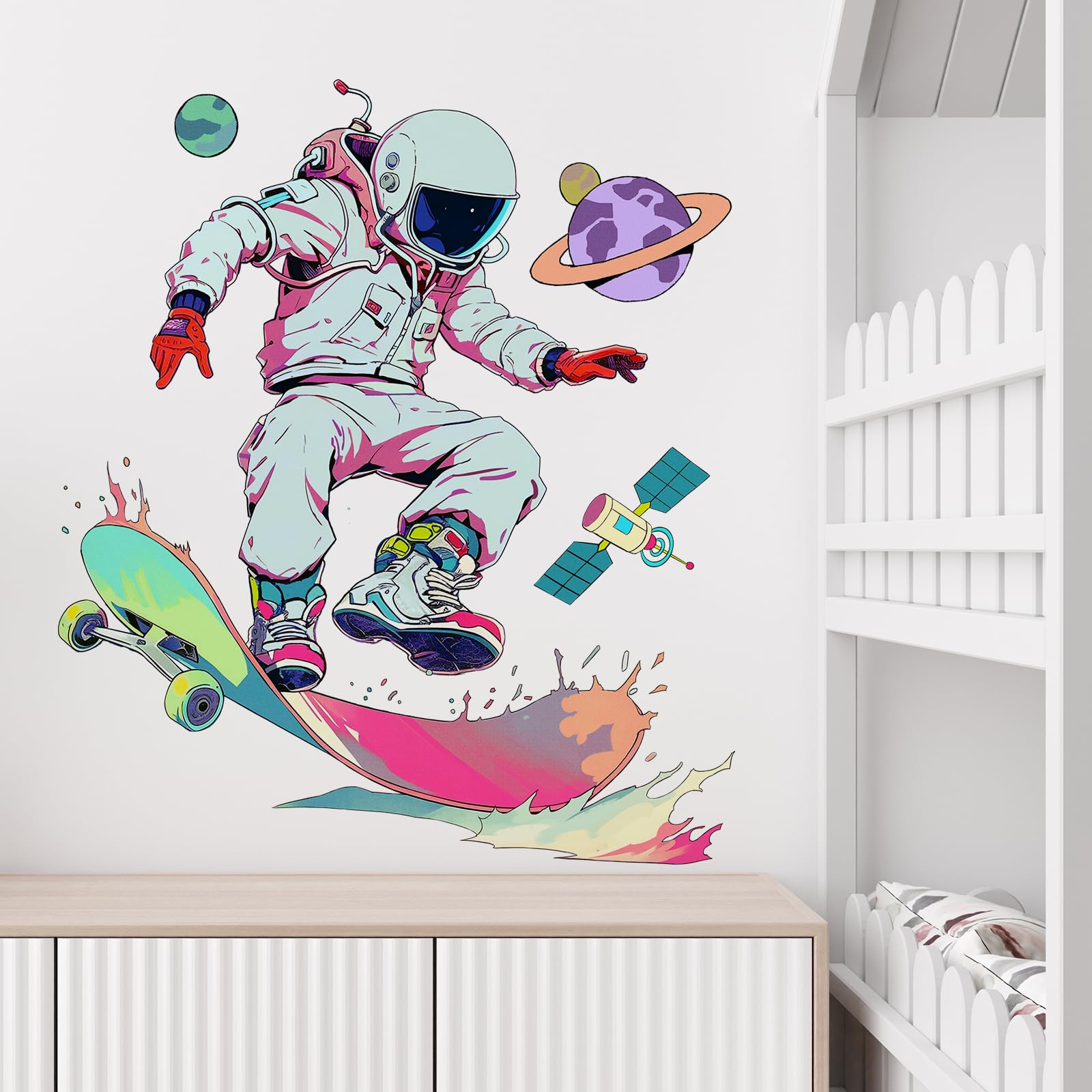 RoyoLam astronaut-with-planet decal brightens classrooms and play areas.