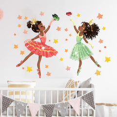 RoyoLam dancing-girls-butterflies-stars wall sticker on wall demonstrates easy peel-and-stick use.