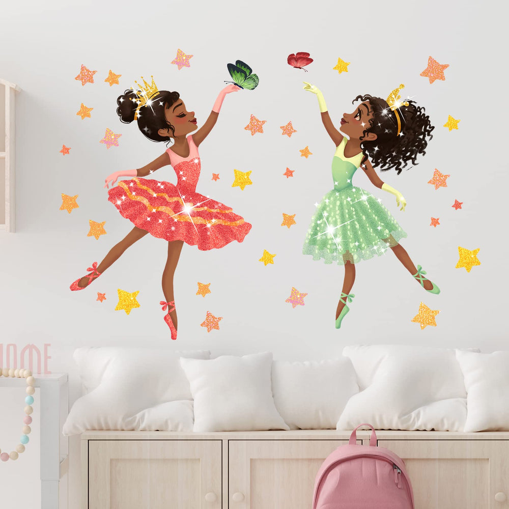 RoyoLam dancing-girls-butterflies-stars wall sticker adds vibrant color to kid bedrooms.