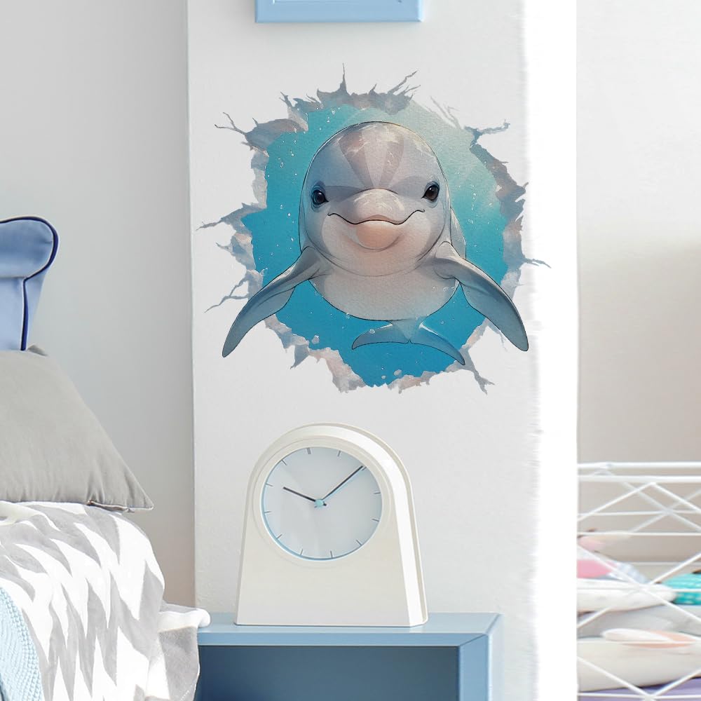 RoyoLam dolphin wall sticker closeup shows vivid colours and premium PVC for easy removal.