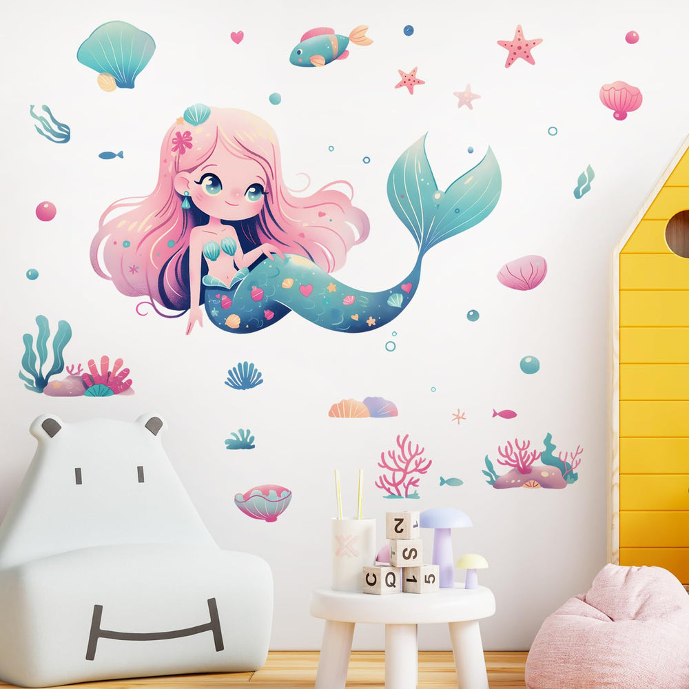 RoyoLam Girl Mermaid wall decal ready for quick, removable bedroom decor