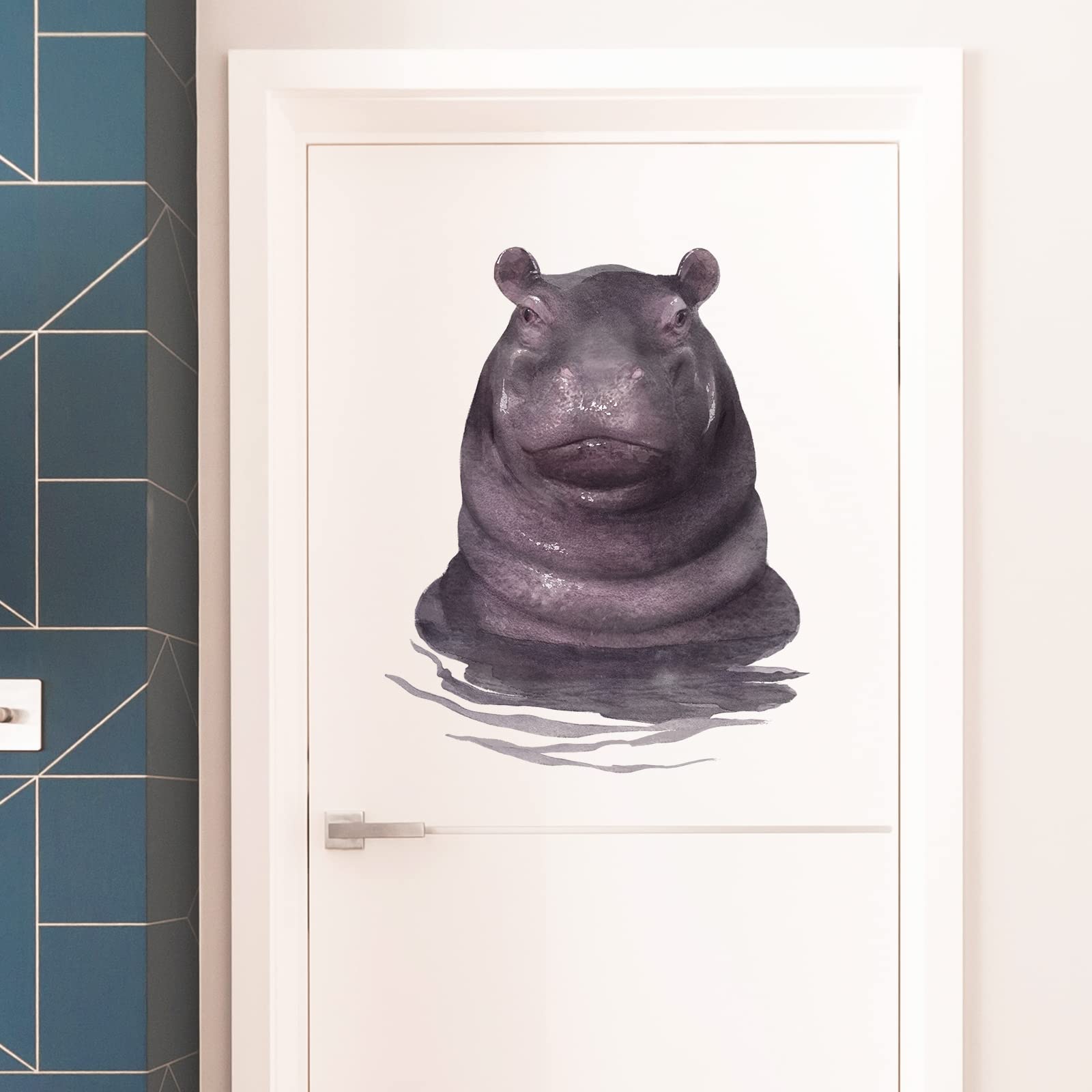 RoyoLam hippo nursery wall sticker on smooth surfaces adds playful charm.