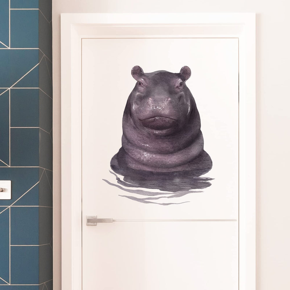 RoyoLam hippo nursery wall sticker on smooth surfaces adds playful charm.