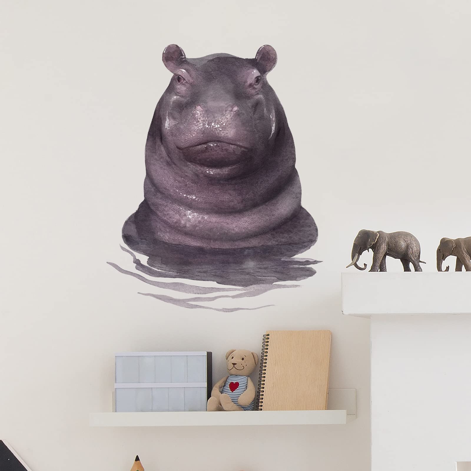 RoyoLam lifelike hippo water-wall decal brightens nursery walls and is easy to remove.