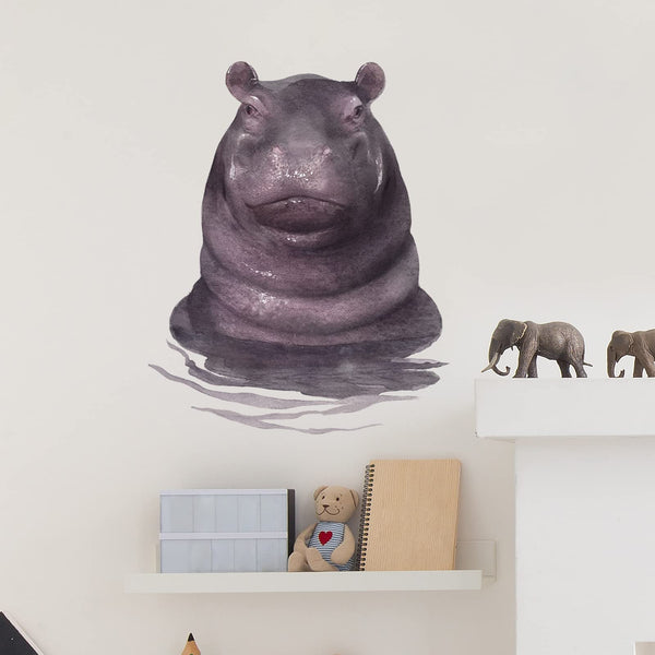 RoyoLam lifelike hippo water-wall decal brightens nursery walls and is easy to remove.