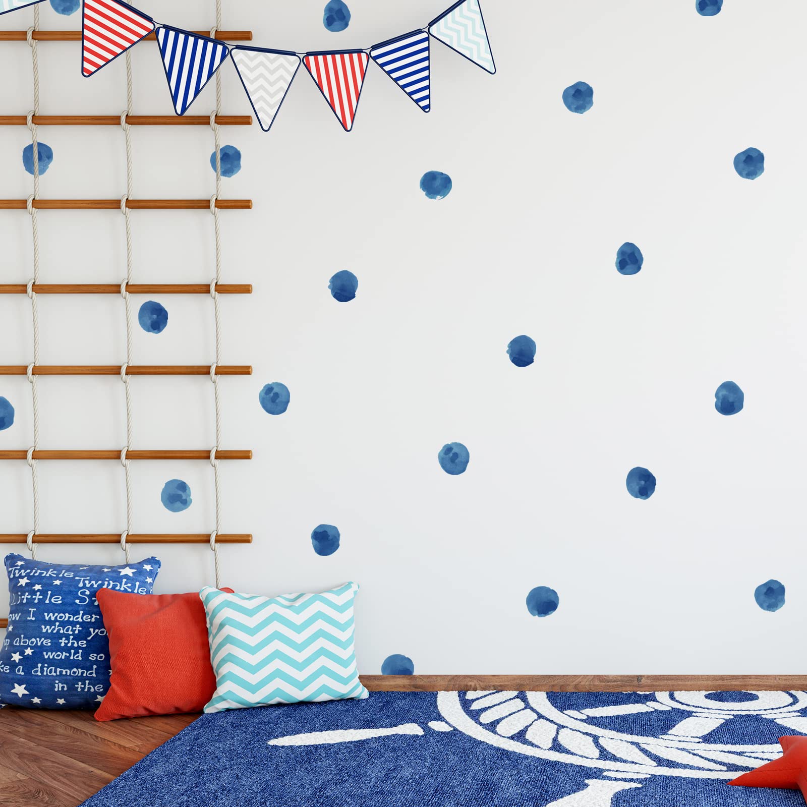 RoyoLam sea blue polka dots wall decals set brightens kids' spaces