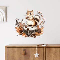 RoyoLam Squirrel on tree stump decal for easy nursery decor