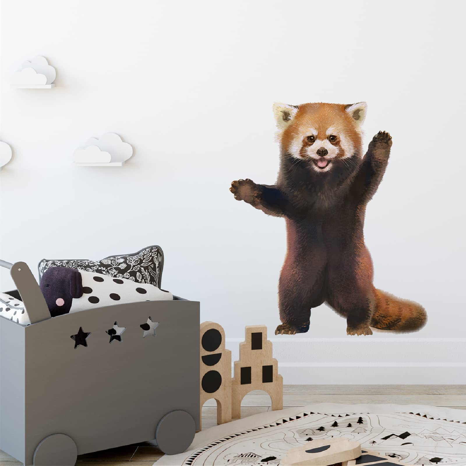 RoyoLam Standing Hello Lesser Panda decal sheet—easy, colorful wall art for kids' rooms.