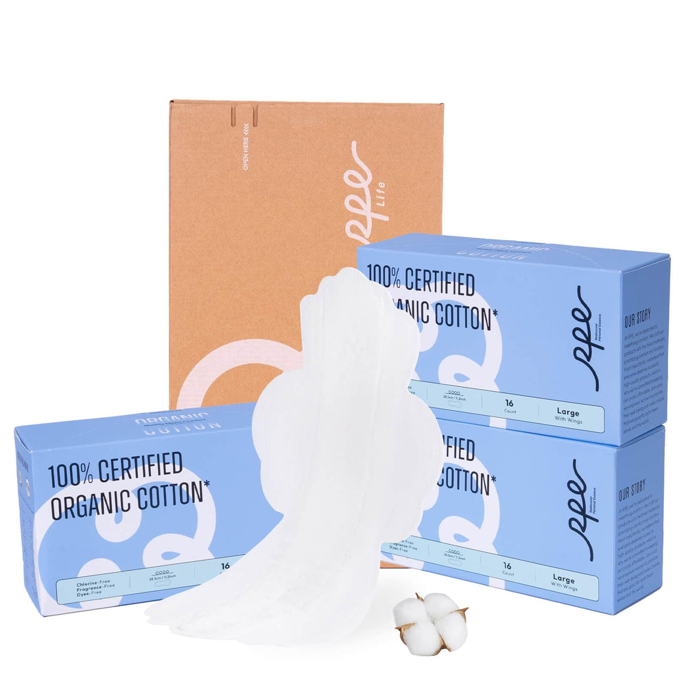 RPE Life organic pads top sheet close-up showing a gentle cotton touch for sensitive skin.