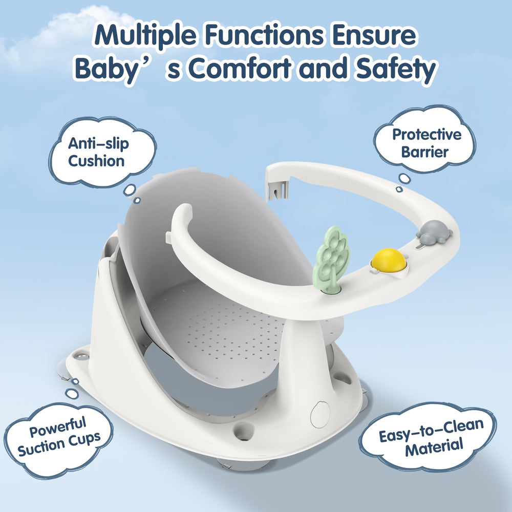 RPTGH baby bath seat gray back view with ergonomic backrest for comfortable bathing