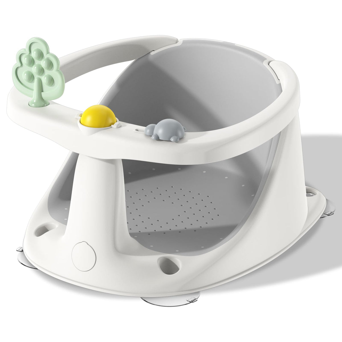 RPTGH baby bath seat gray front view demonstrates secure support for babies 6 months and up