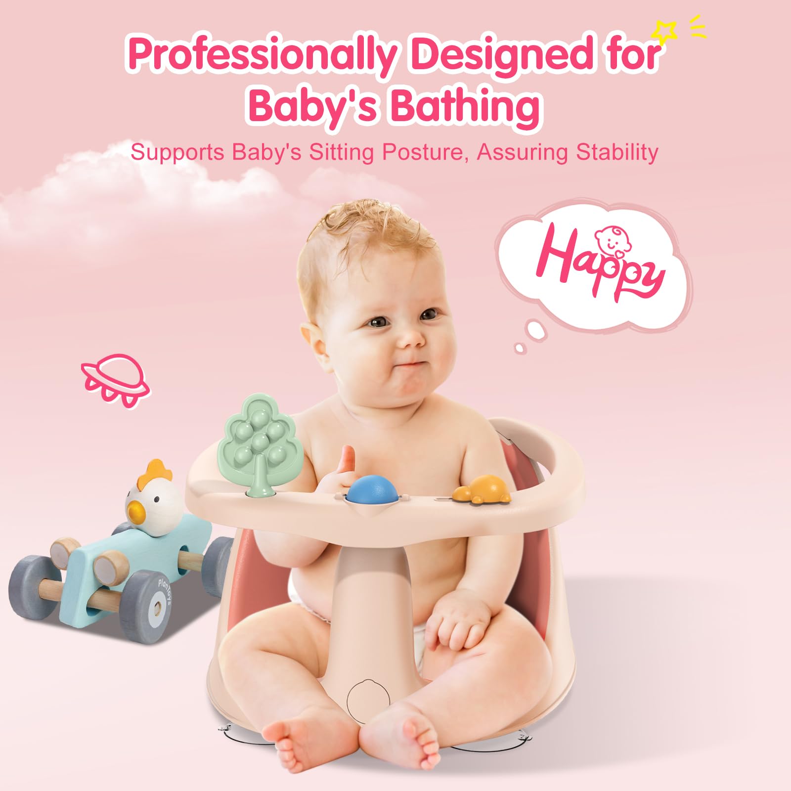 RPTGH wrap-around armrests offer secure support for baby during bath time.