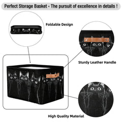 RPWOBBYQ Curious Black Cats storage box with PU leather handles for easy transport