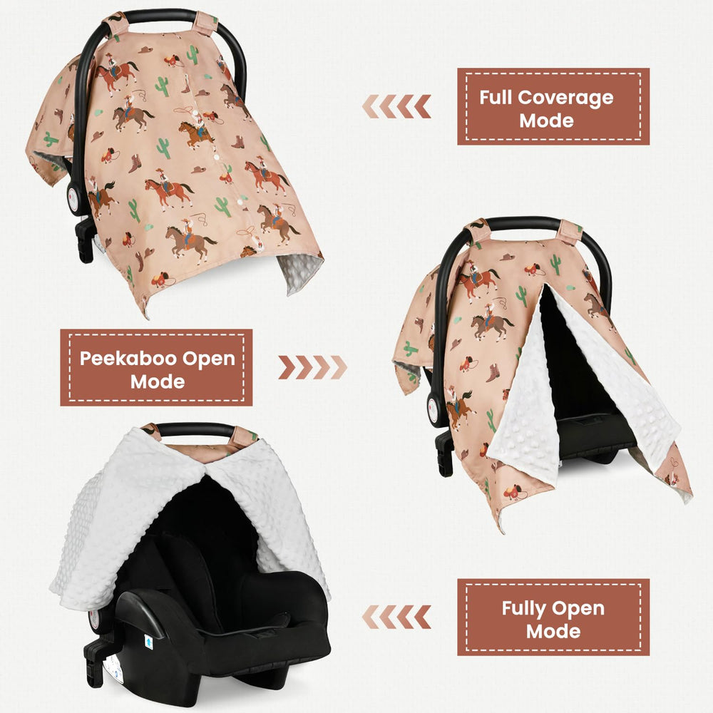 Rquite car seat cover peekaboo opening enables gentle baby checks.