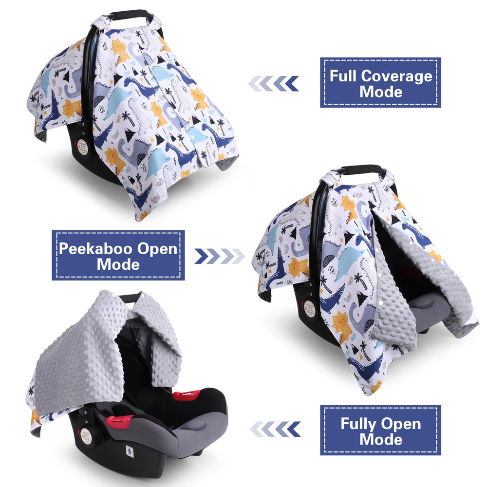 Rquite dinosaur-pattern car seat cover adds style and sun protection.