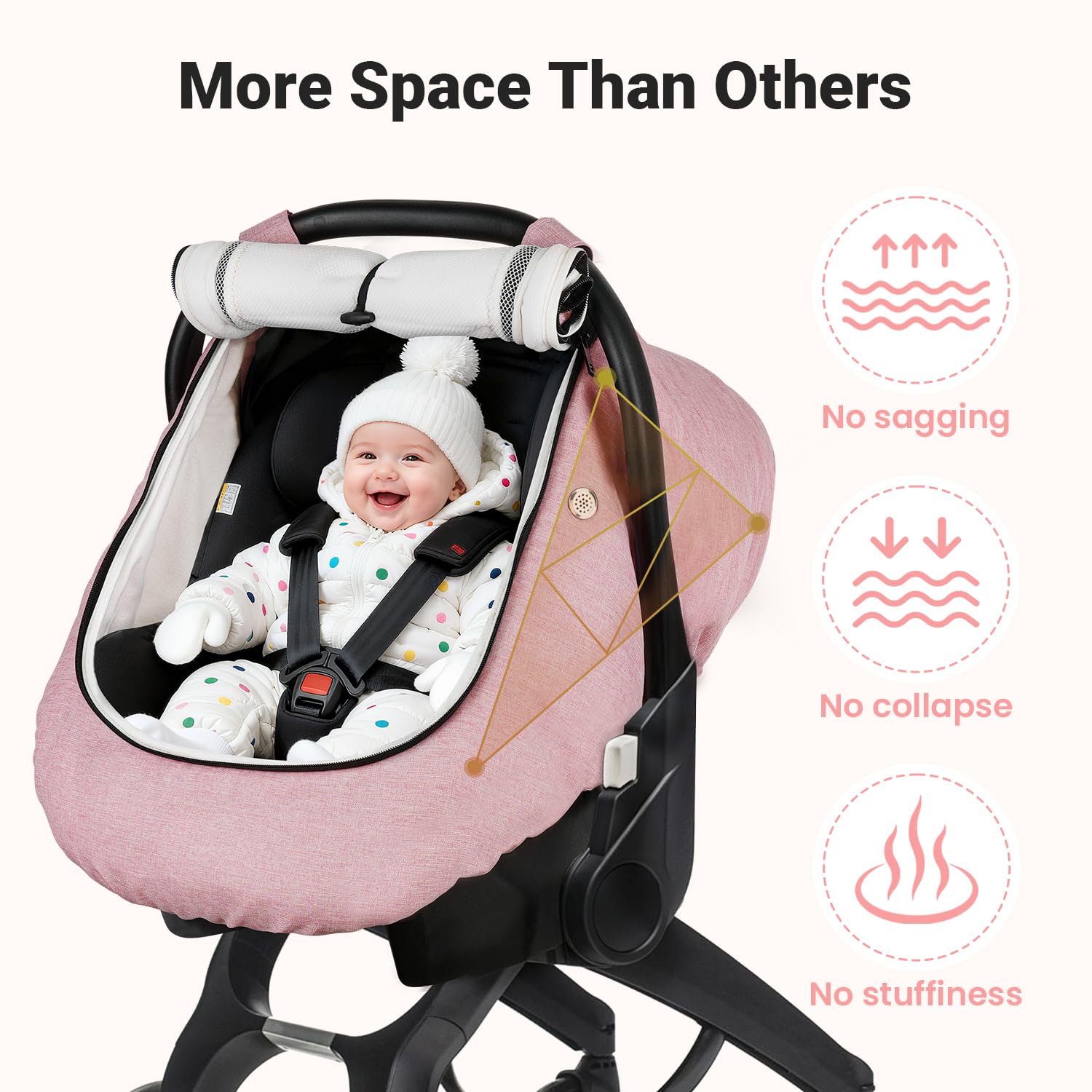 Rquite car seat canopy with ventilation holes ensures airflow