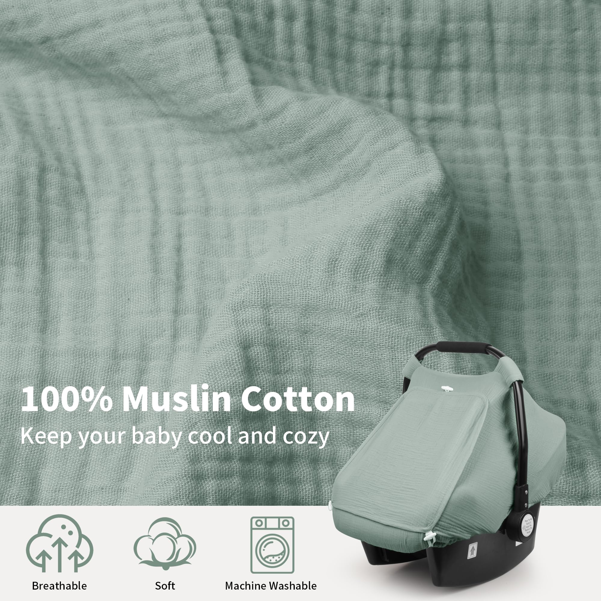 Rquiet car seat cover with mesh window open for baby airflow