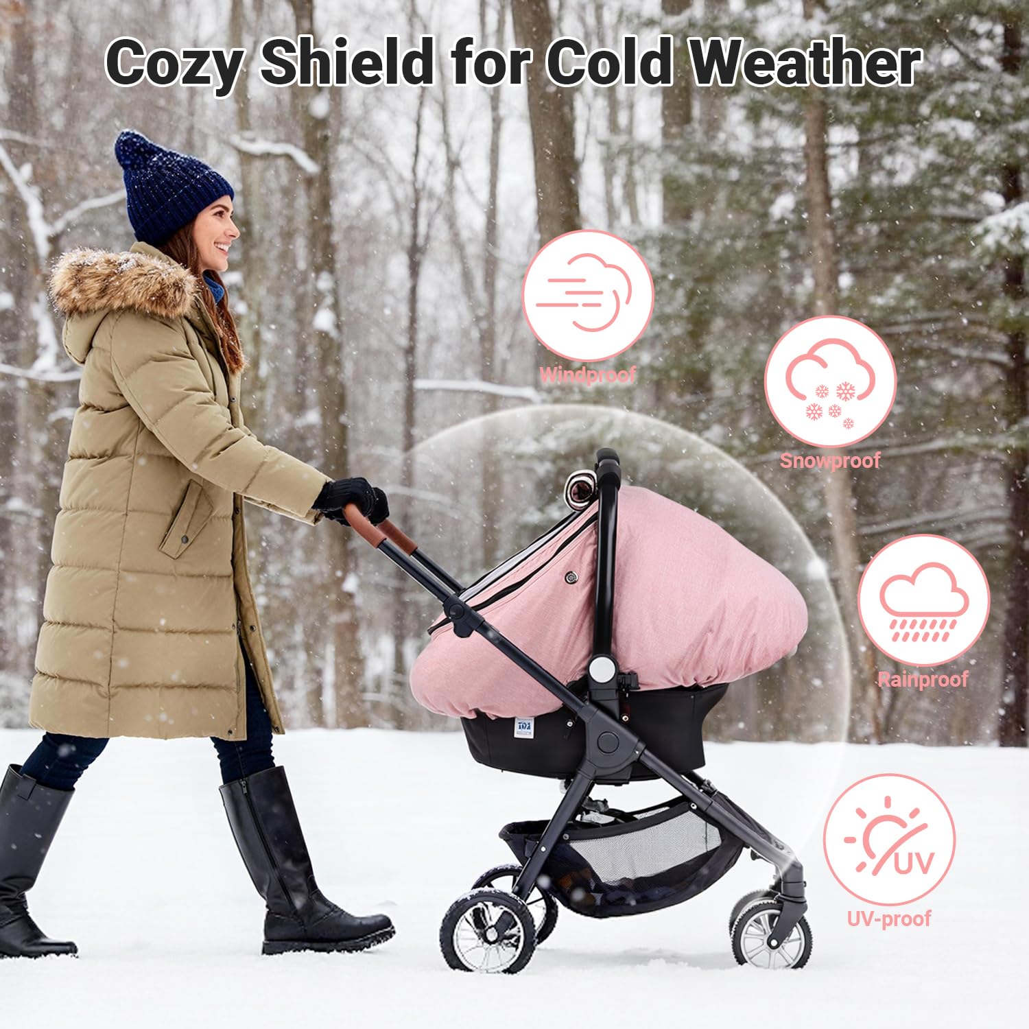 Rquite pink fleece-lined cover adds cozy warmth for cold trips