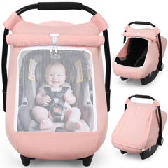 Rquite car seat cover in breathable muslin offers soft, airy protection.