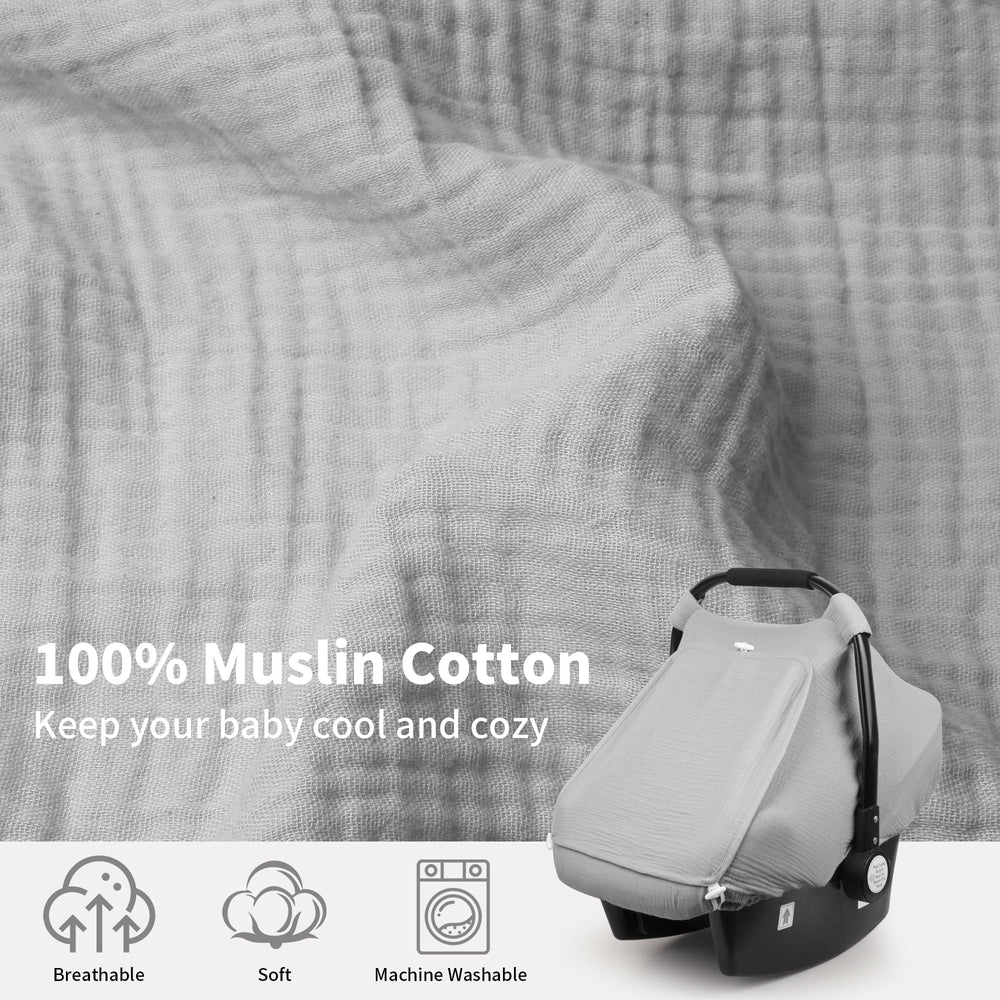 Rquite car seat cover shows a large mesh window for airflow and privacy.