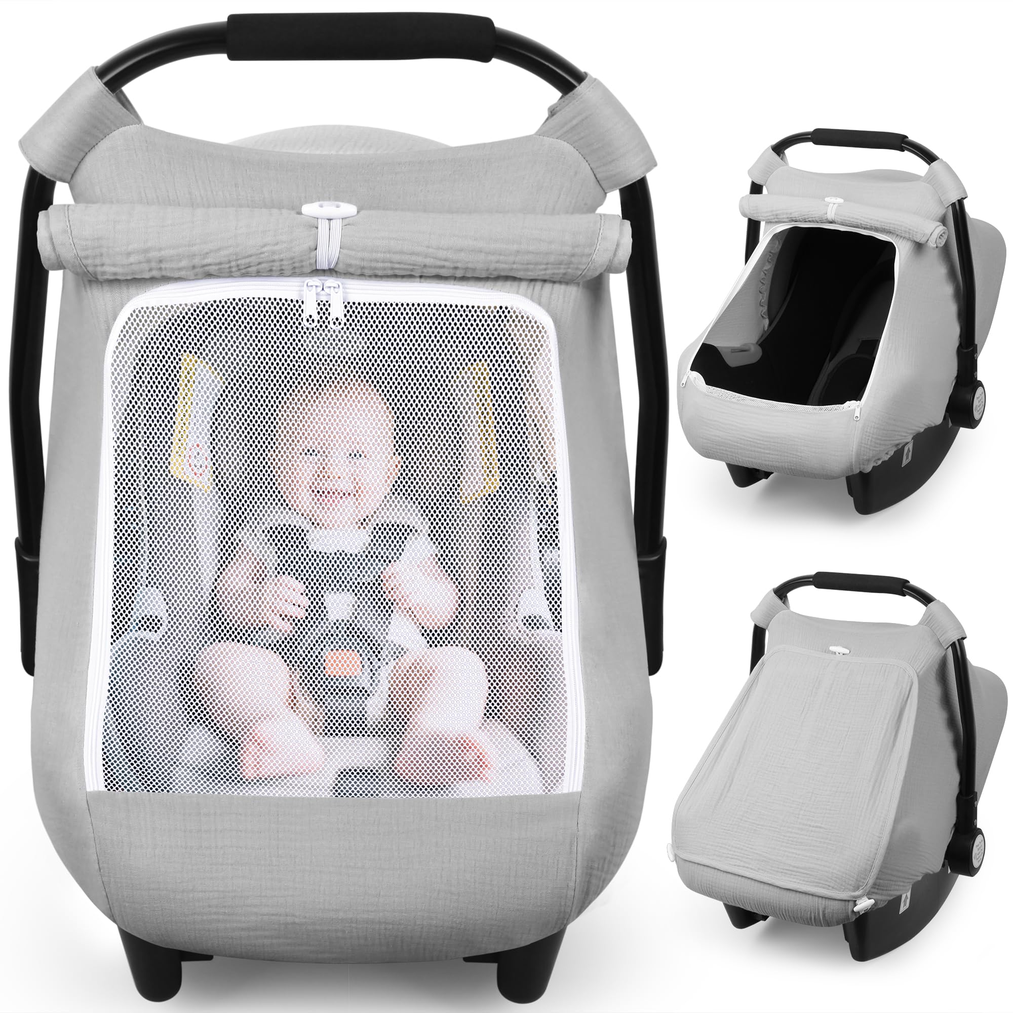 Rquite car seat cover with soft muslin cotton for breathable baby comfort.