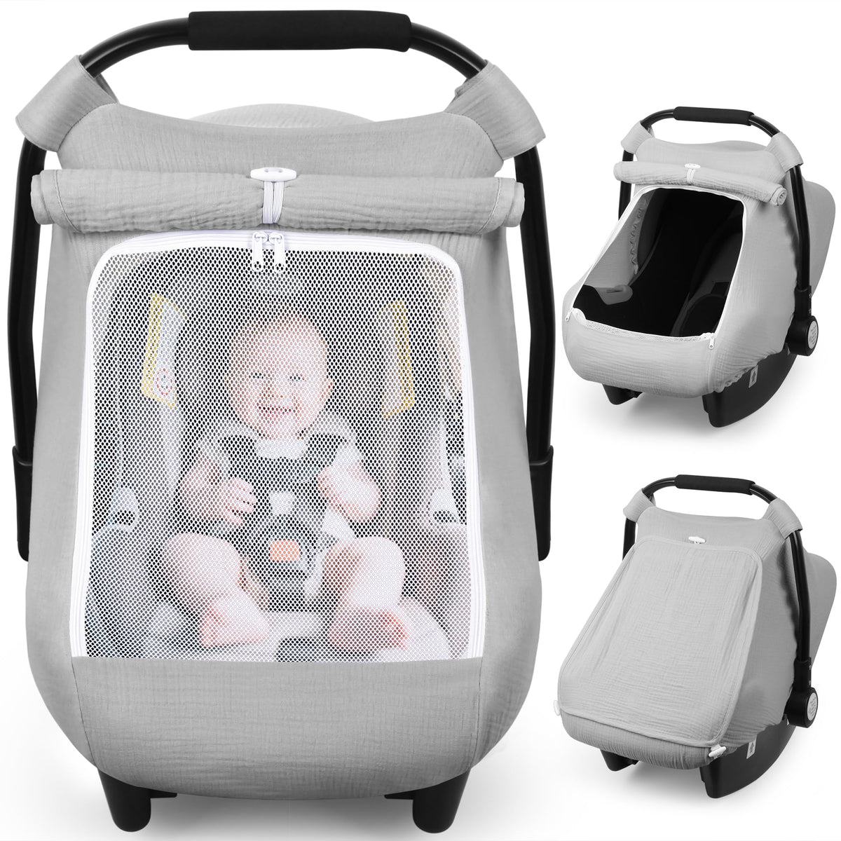 Rquite car seat cover with soft muslin cotton for breathable baby comfort.