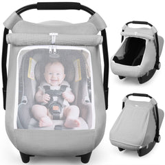 Rquite car seat cover with soft muslin cotton for breathable baby comfort.