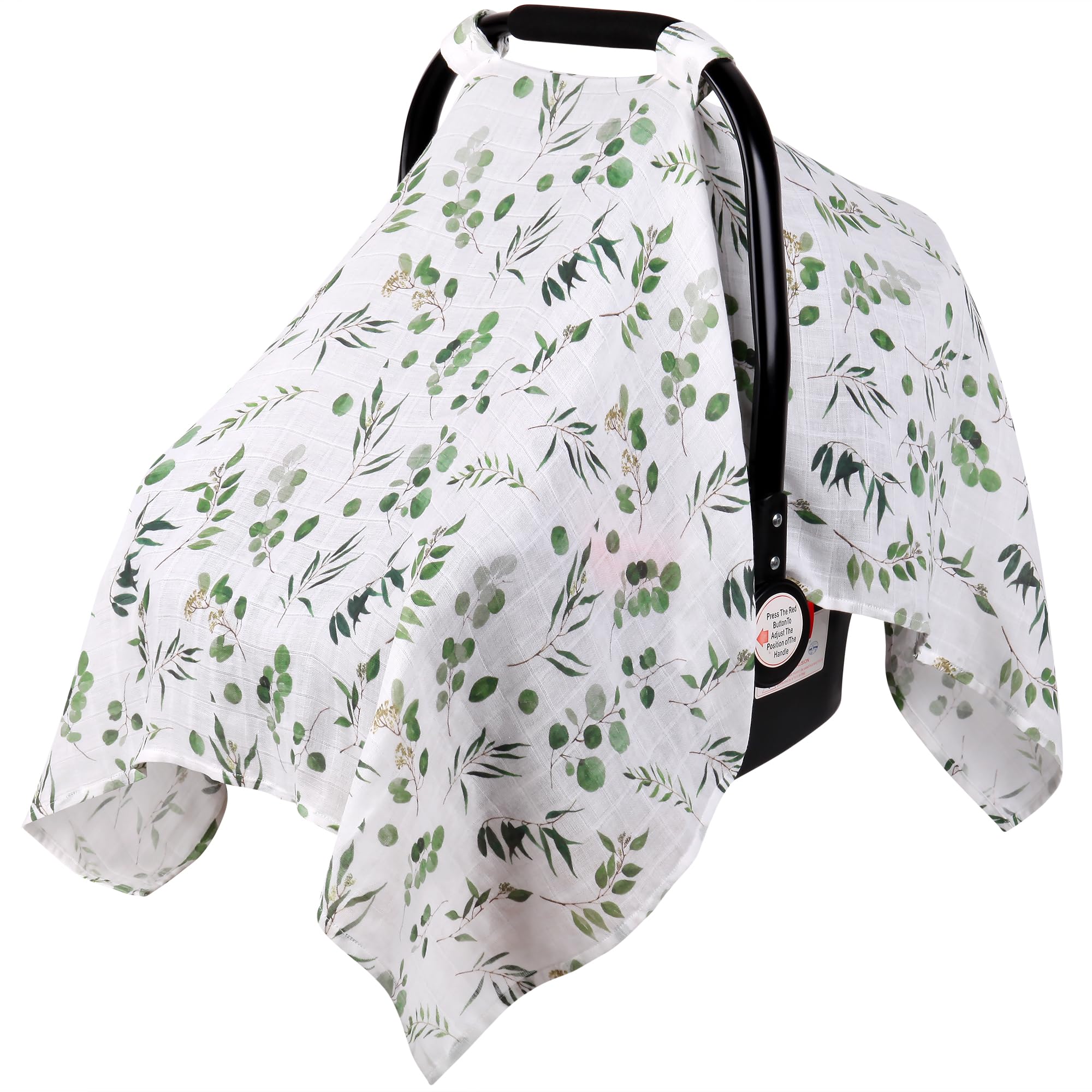Rquite leaf-print car seat cover providing breathable sun protection for babies