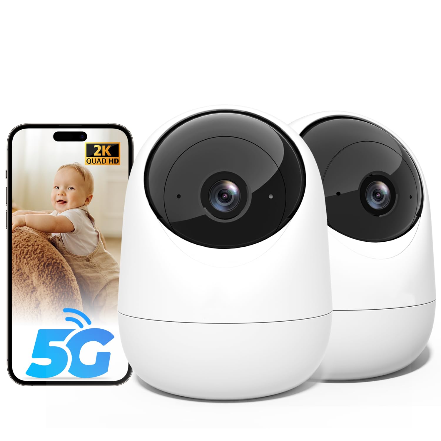 Rraycom 2K indoor camera with 360° coverage for complete room monitoring.