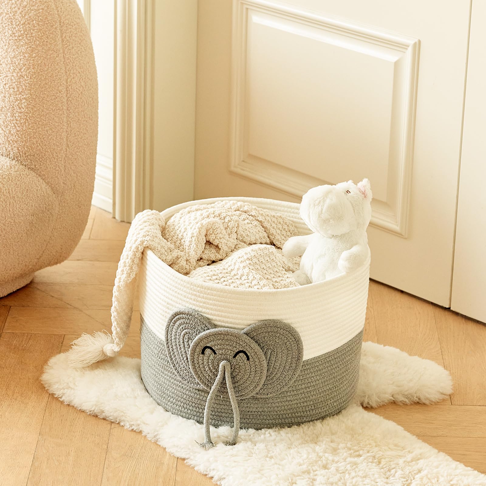 R RUNKA elephant large basket as baby laundry bin.