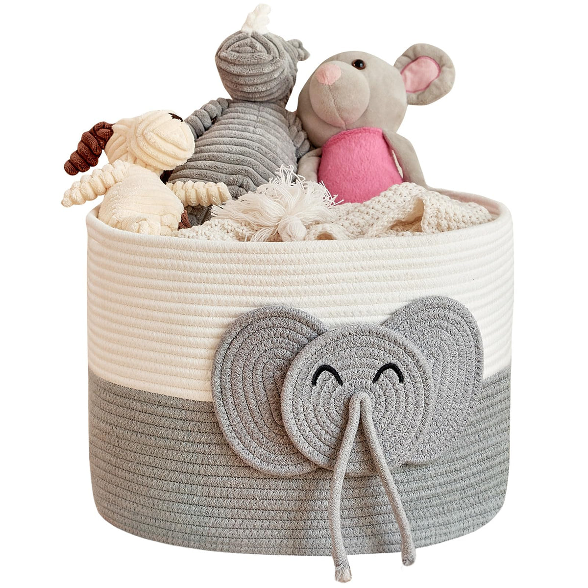R RUNKA elephant large basket front view for toy storage and organization.
