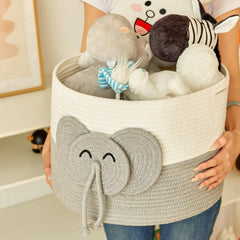 R RUNKA elephant large basket open-top with toys inside for quick cleanup.