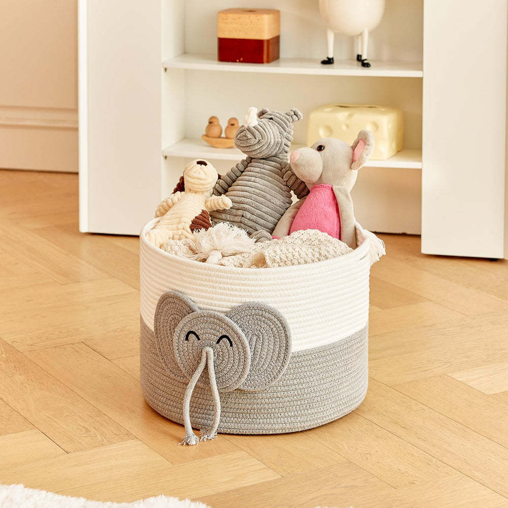 R RUNKA elephant large basket top view shows opening access to items.