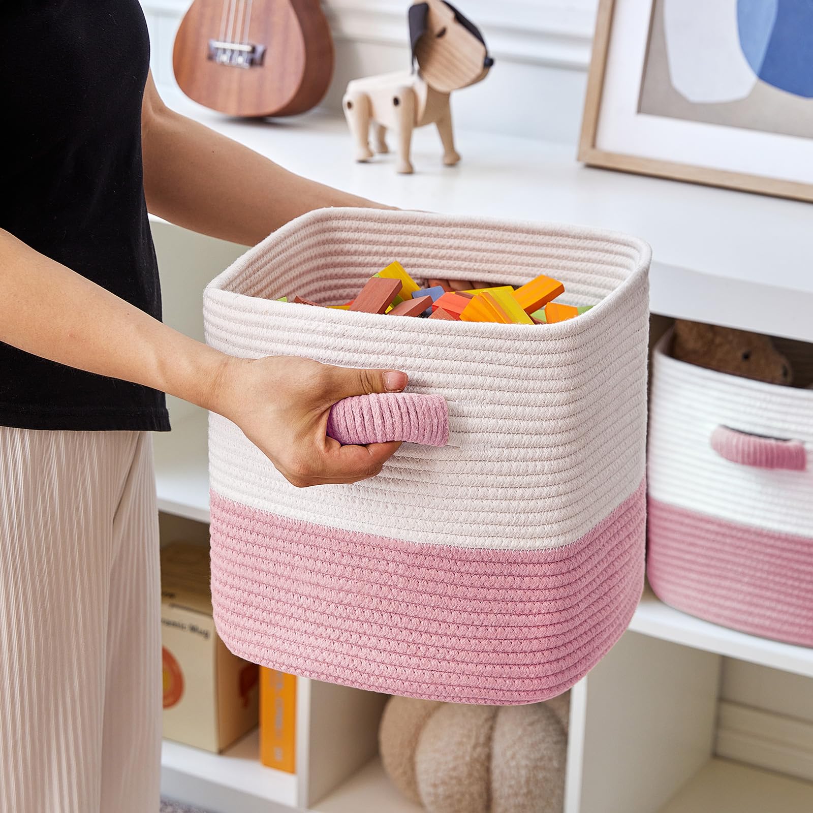 R RUNKA baskets organize clothing neatly on shelves and in wardrobes.
