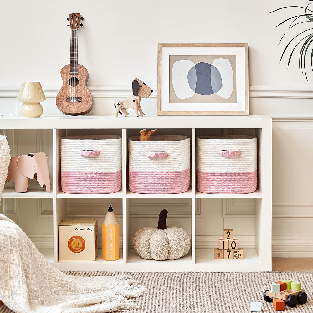 R RUNKA cotton storage baskets highlight soft, eco-friendly material for safe, durable use.