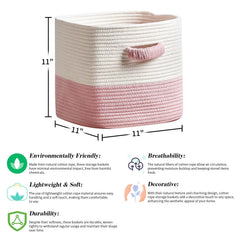 R RUNKA storage cube baskets drawer-handle closeup shows reinforced cotton rope grip for secure carrying.
