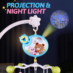 RSEPD crib mobile shows 360-degree rotation to engage baby's gaze