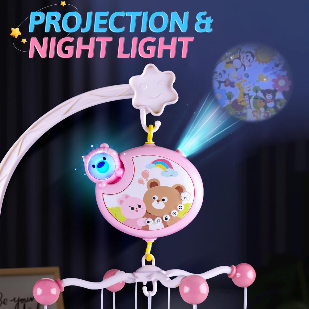 RSEPD crib mobile 360-degree rotation captivates baby during playtime.