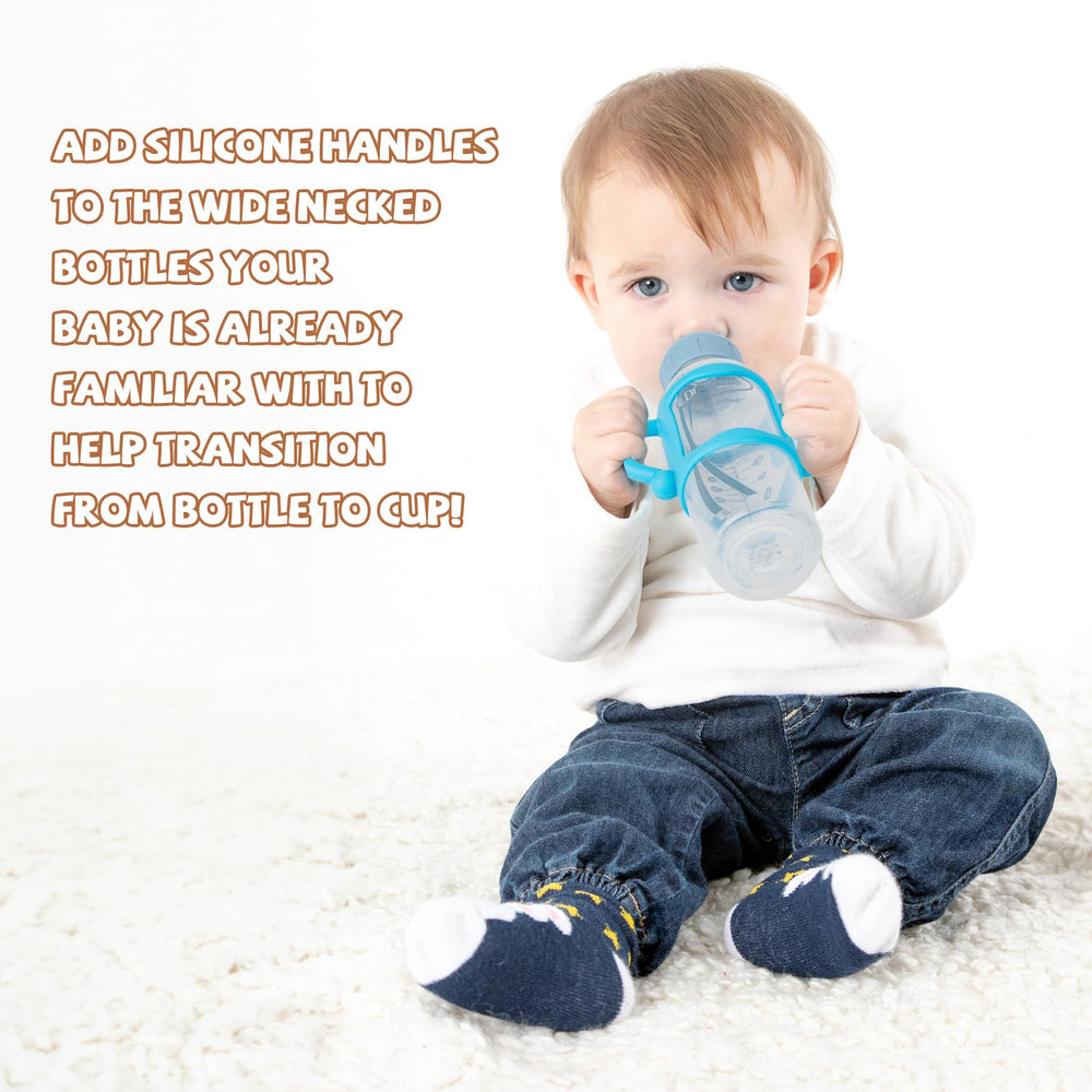 RTMOK bottle handles on Dr. Browns wide-neck bottle provide an easy transition and grip.