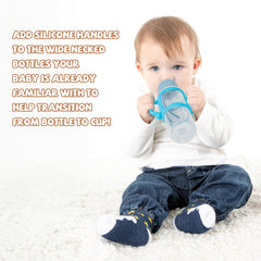 RTMOK bottle handles on Dr. Browns wide-neck bottle provide an easy transition and grip.