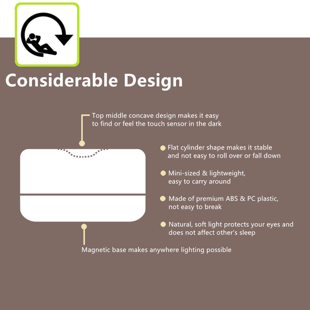 RTSU compact, portable light suitable for travel and bedside use.