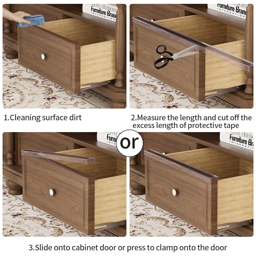 RUANSTEC shelf edge guard in clear, blends with furniture while protecting shelves.