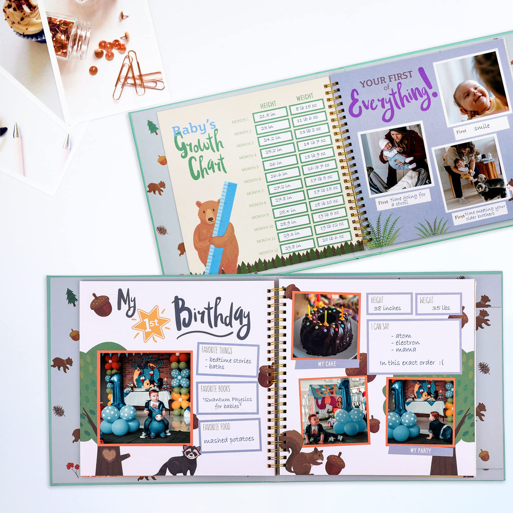 RubyRoo Memory Book interior spread with 4x4 photo spaces.