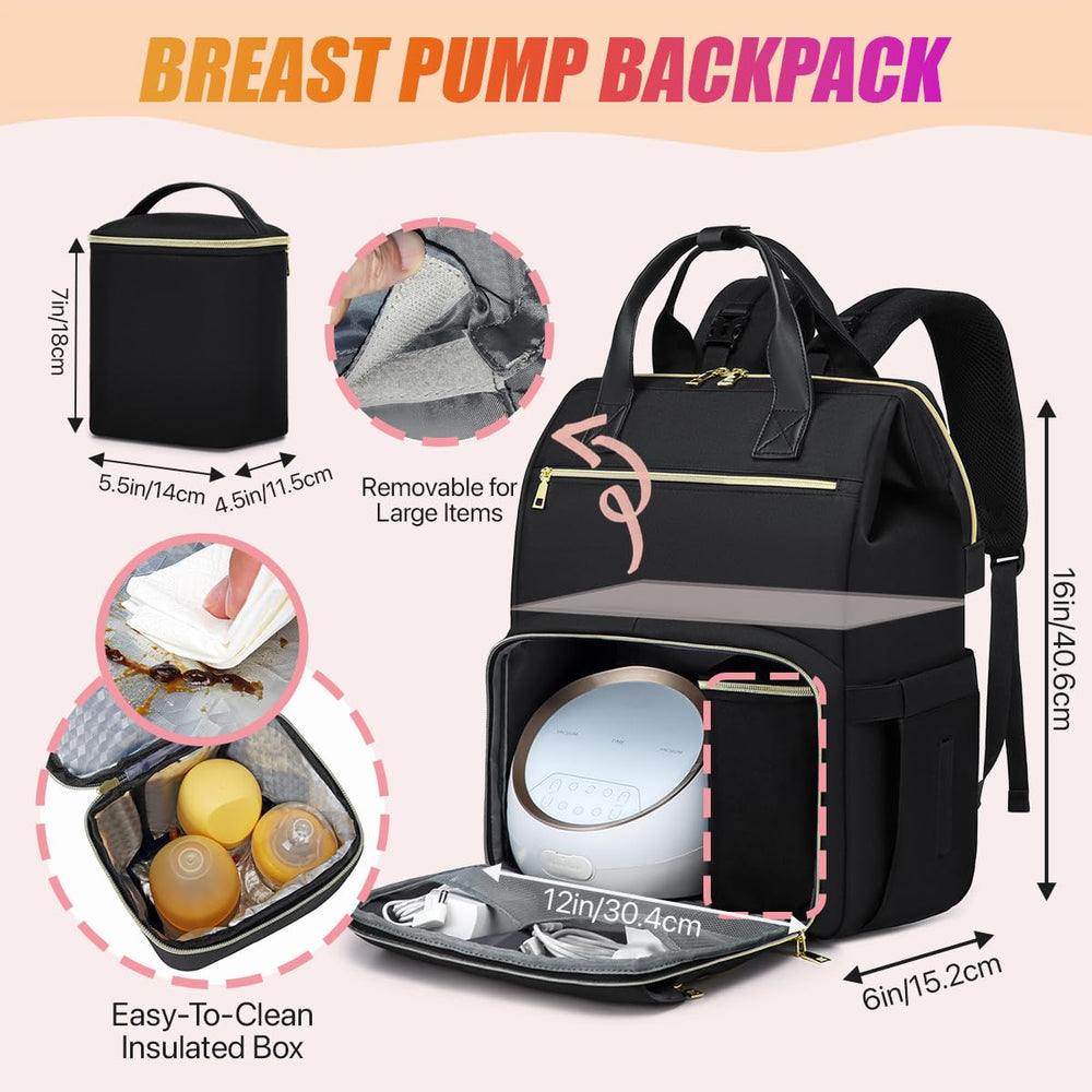 RUCYEN backpack main compartment with divider keeps pump and items organized