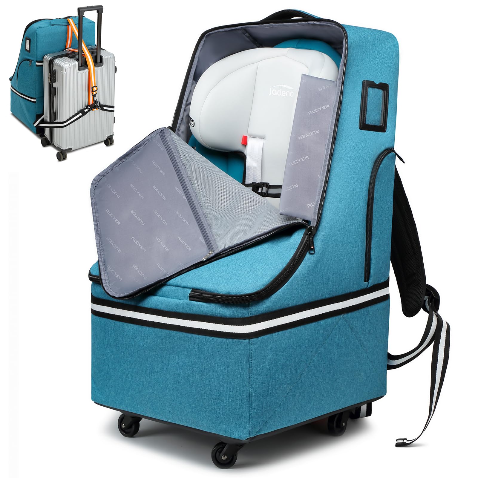 RUCYEN car seat bag with rugged wheels for smooth rolling through terminals